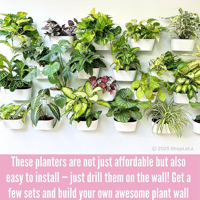 LaLaGreen Rail Planter Outdoor Plants (10 Pack, 11.8 Inch) White Metal Iron Hanging Flower Pots Deck Railings Fence Buckets Countryside Boho Style Wall Mount Window Box Plant Holder Hooks Porch Decor