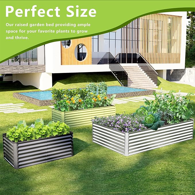 4x2x2FT Galvanized Raised Garden Bed,Galvanized Planter Boxes Outdoor, Large Metal Raised Garden Beds for Vegetables-Grey