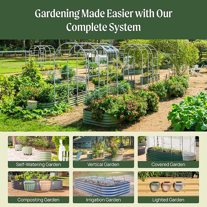 Vego garden Aluzinc Raised Garden Bed Kits, 17" Tall 6 in 1 Modular Metal Raised Planter Bed for Vegetables Flowers Patio Ground Planter Box-Modern Gray