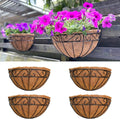 LaLaGreen Outdoor Wall Planters, 4 Pack, 14 Inch Large Balcony Planter Railings Hanging, Rail Flower Basket with Coco Liner English Horse Trough Black Metal Wire Succulent Pot Holder Deck Porch Garden