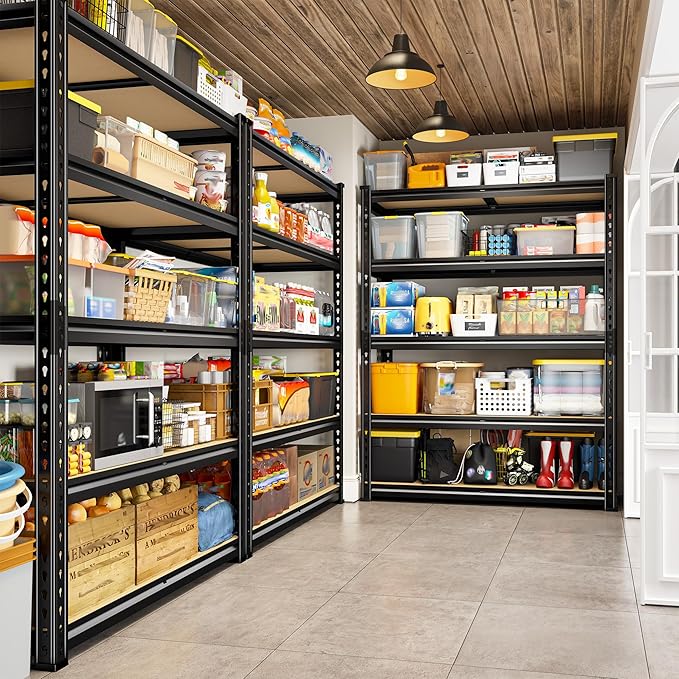 REIBII 2400LBS Storage Shelves 5 Tier Garage Shelving Heavy Duty Adjustable Garage Shelves, Utility Rack Shelf, Shelving Units for Storage Warehouse Pantry Closet, 35.5" W x 11.9" D x 72" H, Black