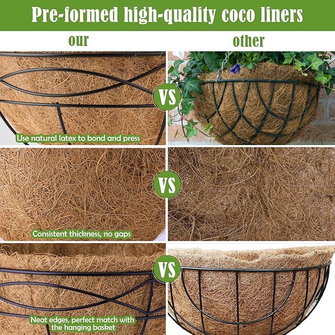 18 Inch Natural Coconut Fiber Liner for Hanging planters Round Coco Replacement Liners for Flower Basket Planter Large Coco Coir Pots for Outdoor Garden Plants – 2 Pack