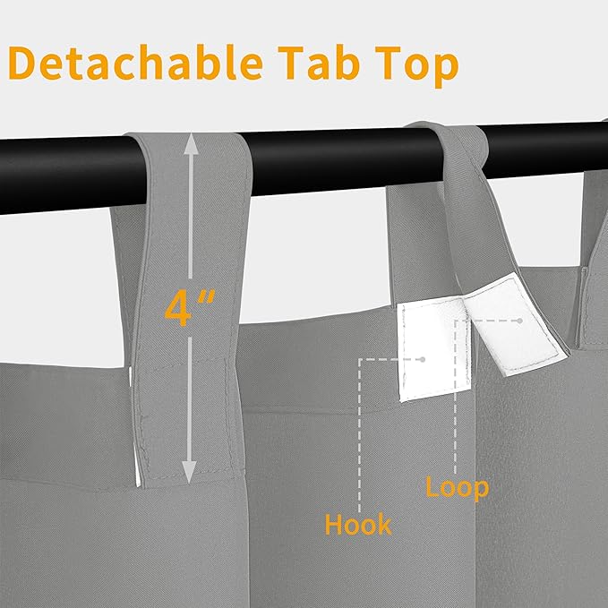 Easy-Going Outdoor Patio Curtains Detachable Tab Top Windproof Weatherproof Curtain for Cabana, Porch, Pergola and Gazebo, Tab Bottom Drape, 2 Panels, 110W x 108L inch, Light Grey