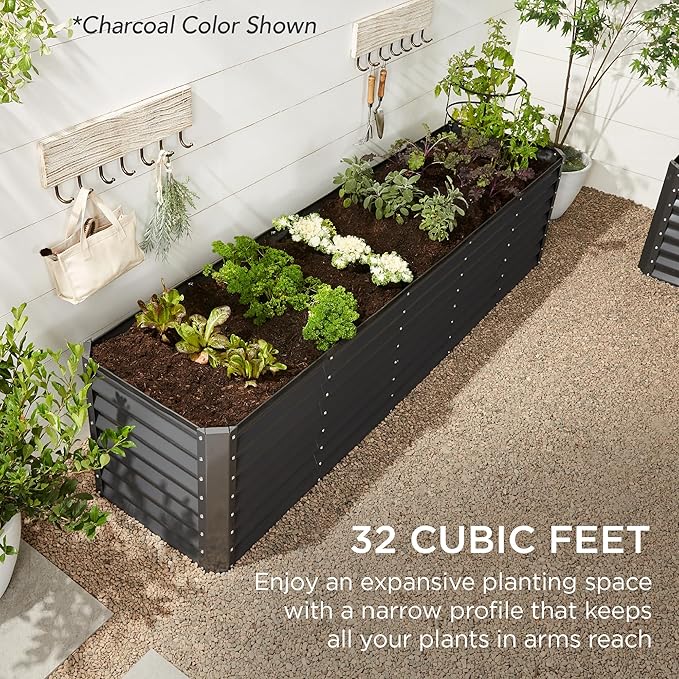 Best Choice Products 8x2x2ft Raised Outdoor Metal Garden Bed, Deep Root Box Planter for Vegetables, Flowers, Herbs, 240 Gallon Capacity, 100% Non Toxic Materials - Royal Red