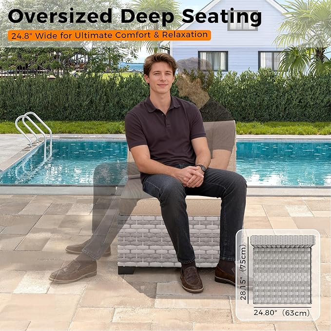 14-Seat Outdoor Wicker Patio Furniture Set with Fire Pit Table, Modular Rattan Sectional Sofa & 2 Swivel Rocking Chairs, 4" Thick Cushions, Rust-Resistant Frame,Beige
