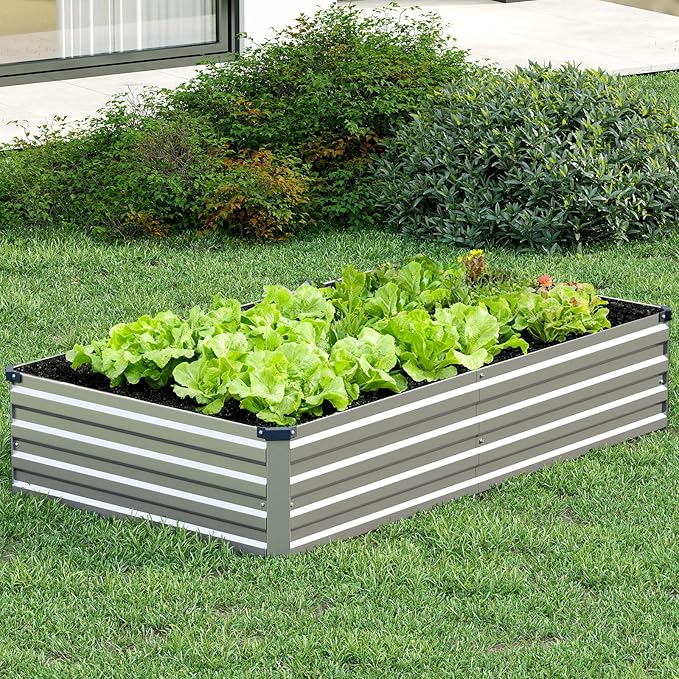 Vengarus 6x3x1FT (2 Pack) Galvanized Raised Garden Bed Kit, Outdoor Metal Planter Box for Vegetables, Rectangular Steel Container, Easy Assembly (Silver)