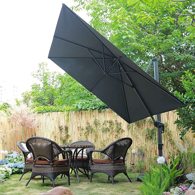 PURPLE LEAF 8 Feet Patio Umbrella Outdoor Cantilever Square Umbrella Aluminum Offset Umbrella with 360-degree Rotation for Garden Deck Pool Patio, Grey