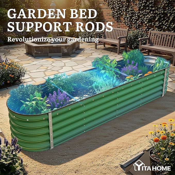 YITAHOME 17" Tall 9 in 1 Large Raised Garden Bed Kit, 8x2x1.4ft Galvanized Metal Planter Box with Gloves & Safety, Outdoor Above Ground Planters for Plants Vegetables Flowers, Green