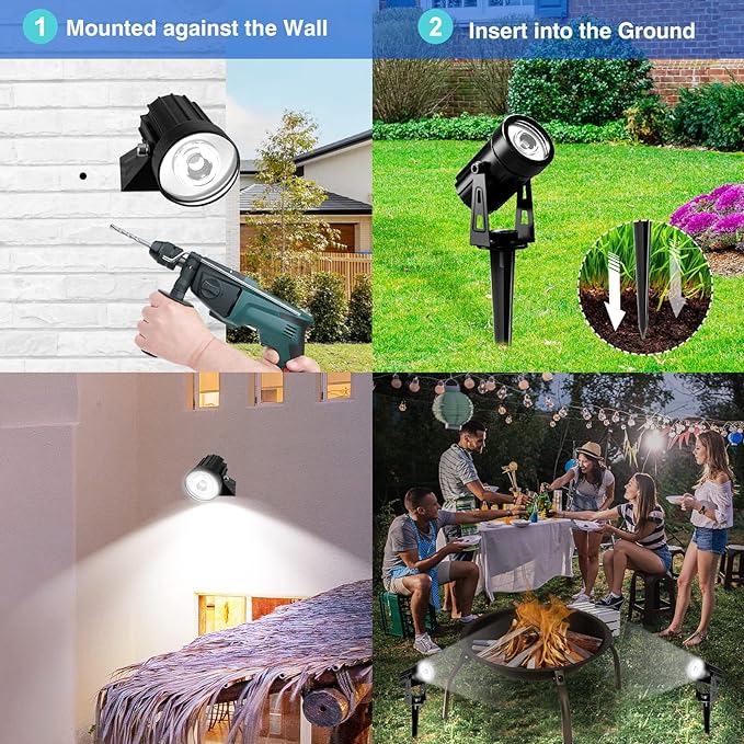 T-SUNUS Christmas Solar Landscape Spotlights White 6000K Metal, Garden Spot Lights Outdoor IP65 Waterproof 9.8ft Cable Separated Panel, Auto On/Off for Tree Flag Driveway Pathway Halloween Pool Area