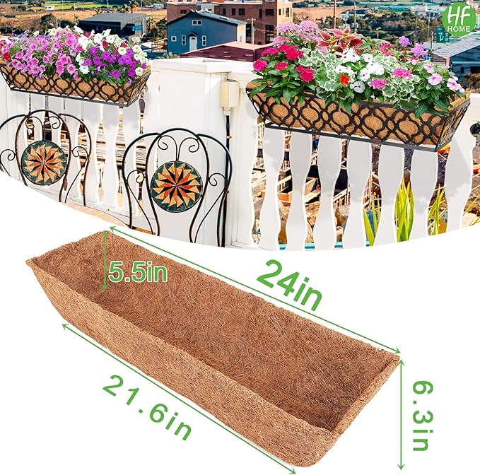 HFHOME 4Pcs 24" Trough Coco Fiber Replacement Liner, Natural 24 in Window Deck Coco Replacement Liner for Window Box