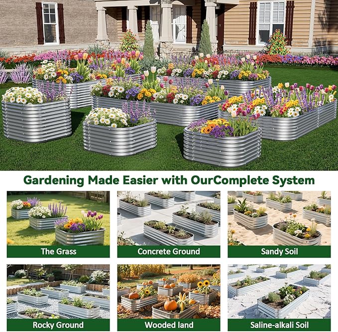 3 Pack Corrugated Galvanized Steel Raised Garden Bed Outdoor, Metal Above Ground Garden Bed for Vegetables and Flowers, Raised Beds for Gardening-3x2FT