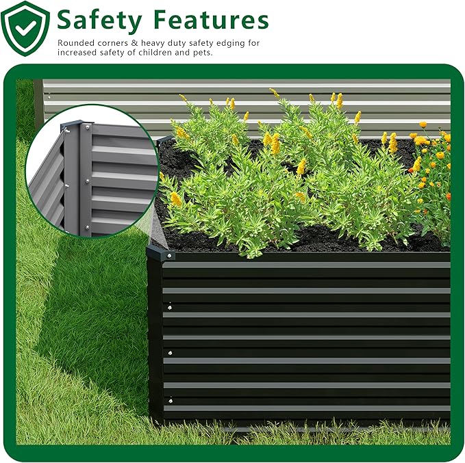 12x4x2FT Galvanized Raised Garden Bed Kit,Vegetable Plant Boxes-Rectangle Metal Flower Box,Large Planter Raised Beds Outdoor Garden for Planting,Fruit,Herb-Black