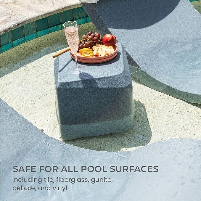 Classic White - Small Side Table – Designed for Shallow Shelves Up to 10” – Aqua Outdoors – Compatible with All Pool Types - Inside Pool, Sun Shelf & Patio Surfaces