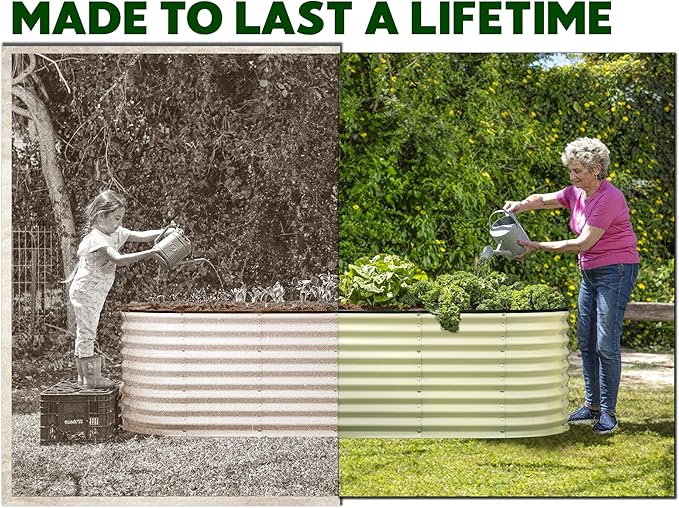 Plant & Plot Galvanized Raised Garden Beds Outdoor // 4×2×2 ft Planter Raised Beds for Gardening, Vegetables, Flowers // Large Metal Garden Box (White) // Patented Tool-Free Design
