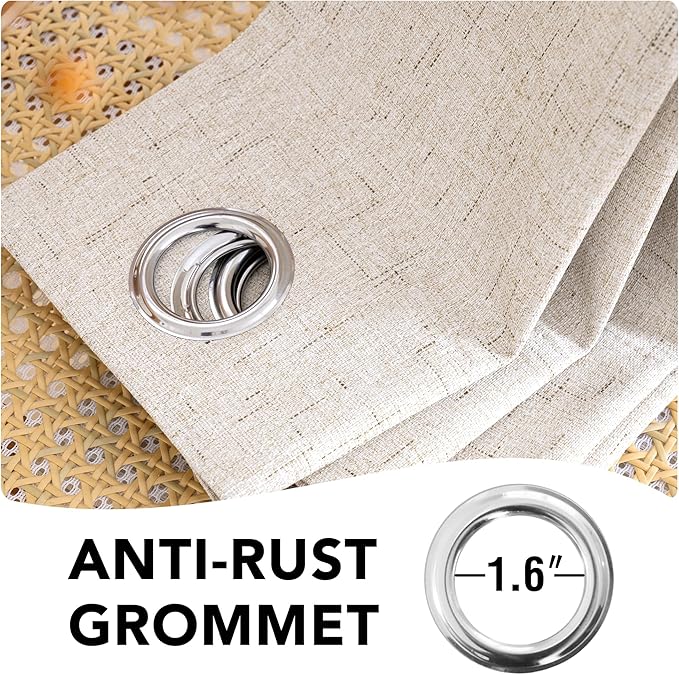 H.VERSAILTEX Linen Blackout Curtains 45 Inches Long 100% Blackout Thermal Insulated Textured Linen Look Curtain Draperies Anti-Rust Grommet, Energy Saving with White Liner, 2 Panels, Natural