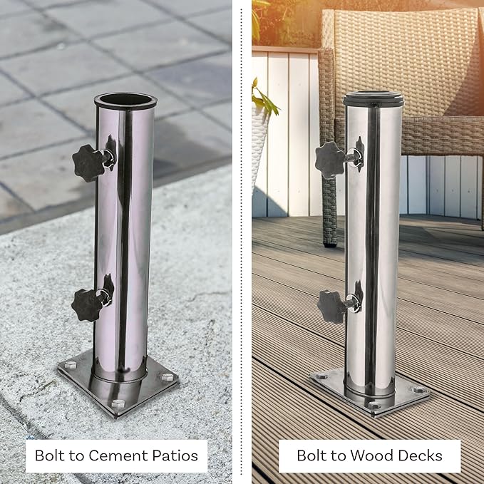 Pure Garden Deck Umbrella Base - Adjustable Inground Umbrella Stand for 1.25-2.2in Diameter Pole - Flagpole Holder or Patio Umbrella Stand (Silver)