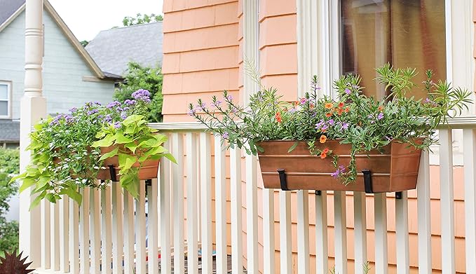 Achla Designs SFB-02 Wall-Mount, 8 inch Flower Window Box Planter Brackets, 8-inch, Black