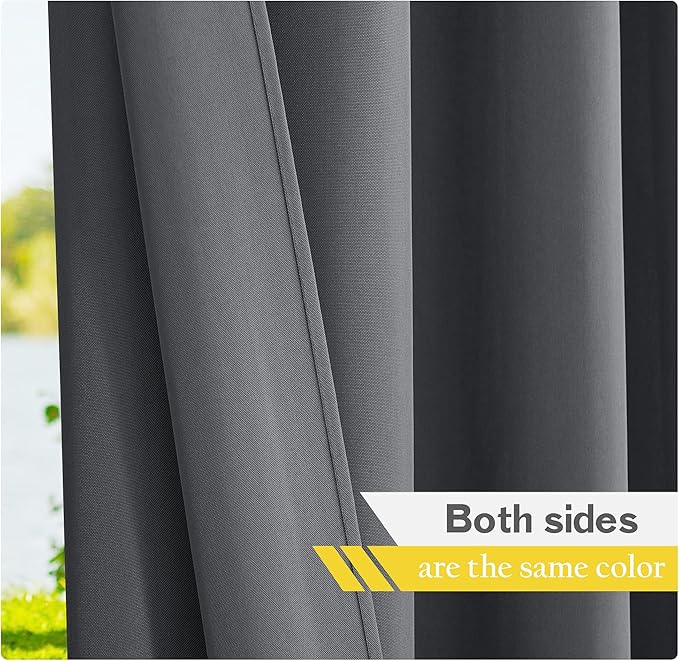NICETOWN Canvas Outdoor Curtains Extra Wide for Patio Waterproof, Rustproof Grommet Outside Vertical Drapes for Gazebo & Porch & Cabana, W100 x L84, Dark Grey, 2 Panels