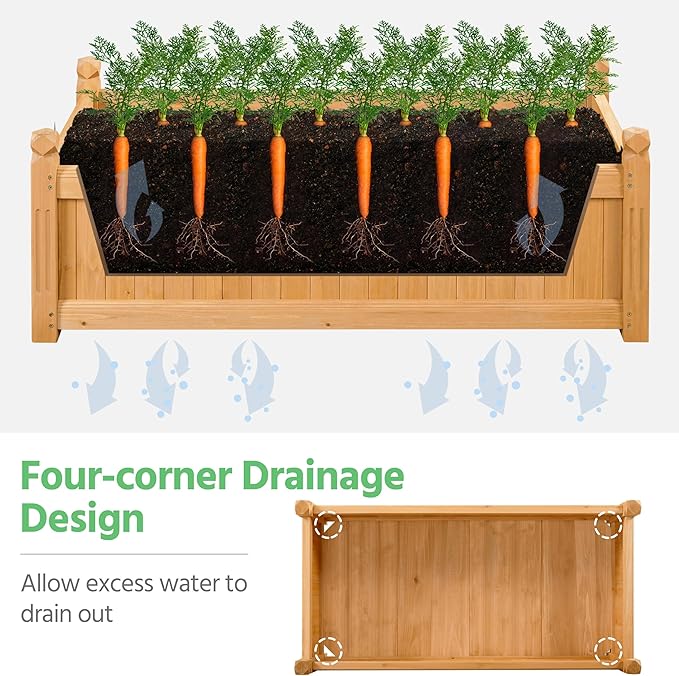 Yaheetech 46″ L × 23.5″ W × 16″ H Wooden Raised Garden Bed, Horticulture Wood Rectangular Garden Planter Outdoor, Raised Planter Box for Yard/Greenhouse/Vegetable/Flower/Herbs, Light Brown