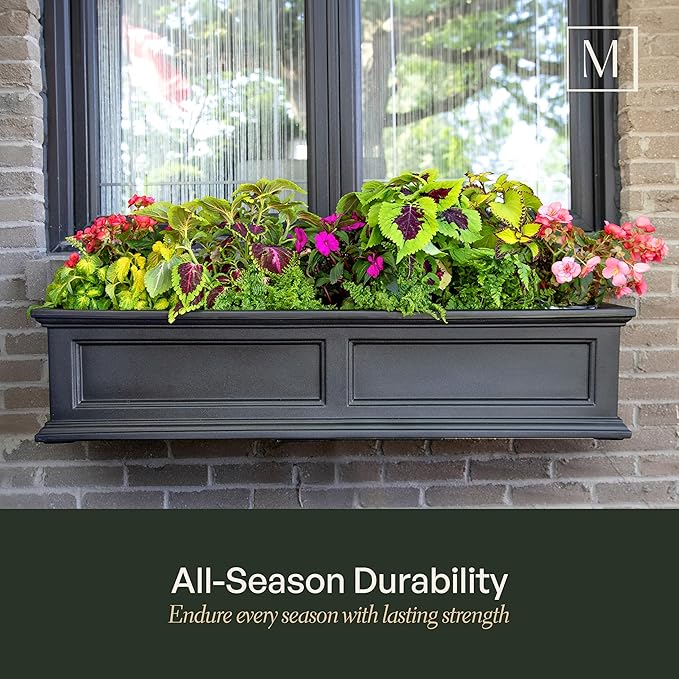Mayne Fairfield 5-Foot Window Box – Self-Watering, Weather-Resistant Planter for Flowers – Durable Design for Outdoor Use, Perfect for Windows