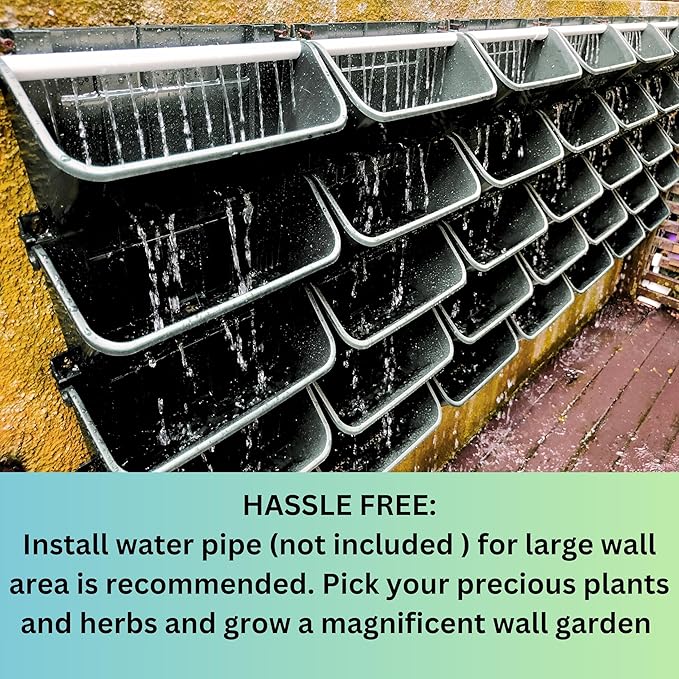 Maxona Black Color Vertical Garden Planter - 16 Pack, 13 inch Wall Mounted Planter for Patio Outdoor Decor, Home Plastic Pot Balcony Plant Vegetable Fruit Herb Hanging Pocket Holder Flowerpot