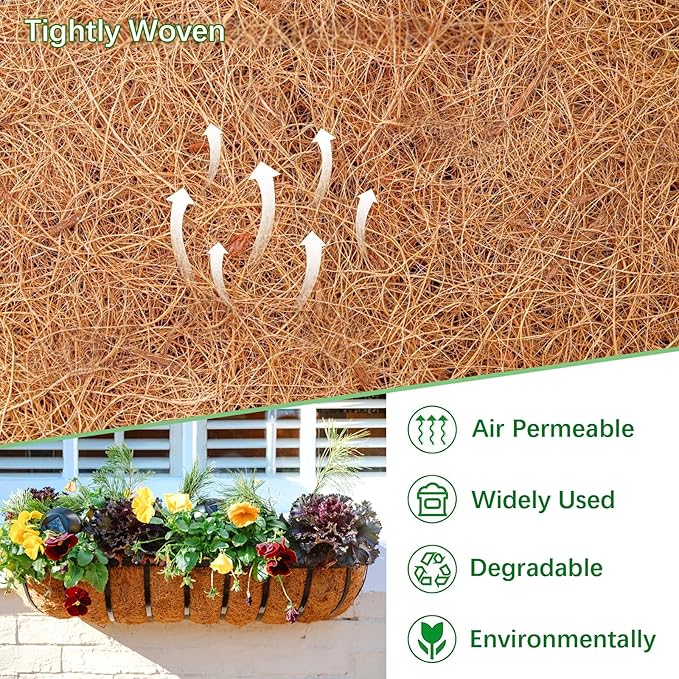 Coco Liners for Planters - 4 Pack 30 Inch Trough Coconut Liners for Planters, Window Box Coco Liners, 100% Natural Coconut Fiber Liners for Wall Hanging Basket, Window Box, Fence Baskets