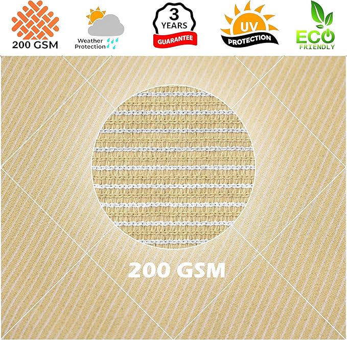 Royal Shade 10' x 10' x 14' Beige Triangle Sun Shade Sail Canopy Outdoor Patio Fabric Screen Awning RSTAPRT10 - UPF50+ 95% UV Blockage, Heavy Duty, Water & Air Permeable (We Make Custom Size)
