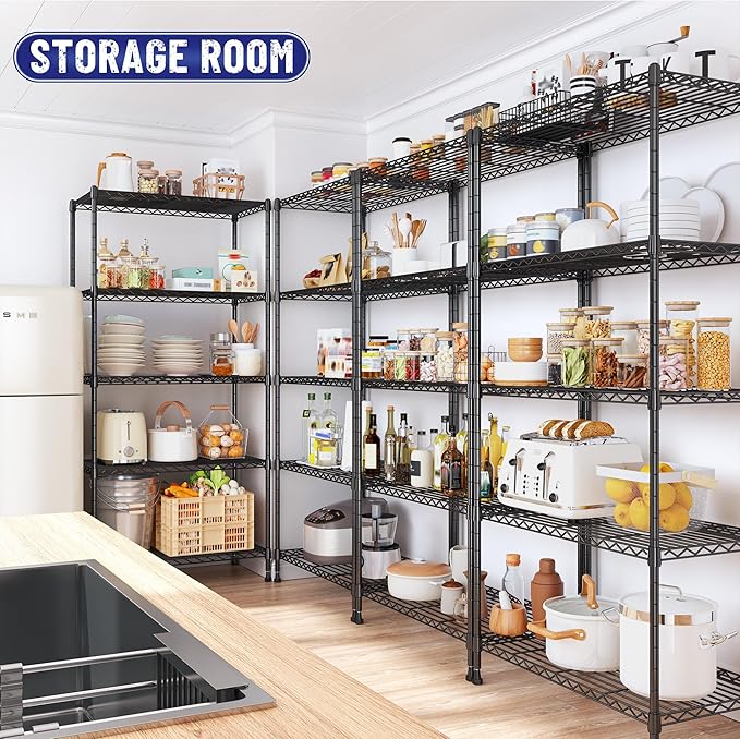 5-Tier Shelf 1010LBS Storage Shelves Adjustable Wire Shelving Metal Shelving Unit Storage Rack for Kitchen Pantry Closet Laundry School Commercial 59.4" Hx21.5 W x13.6 D