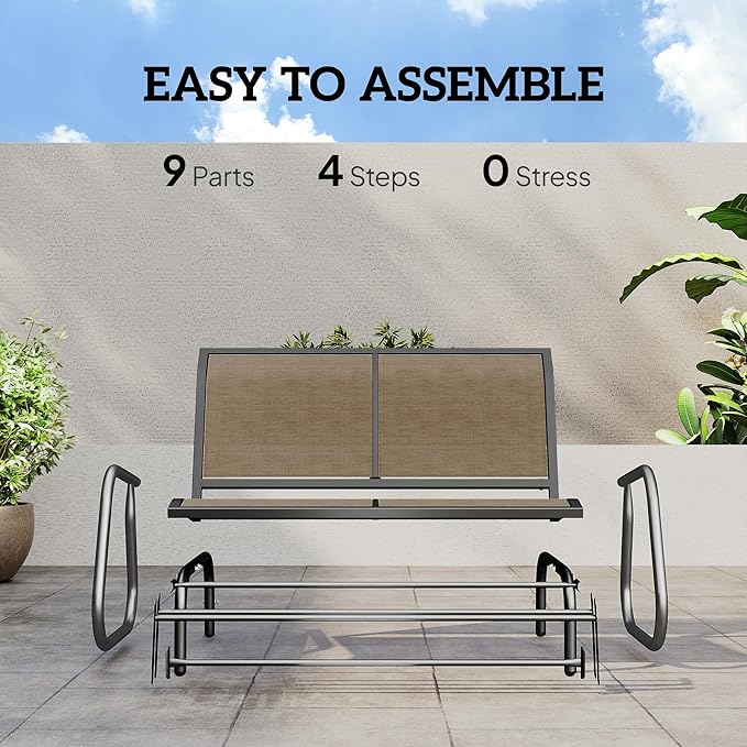 Outsunny 2-Person Outdoor Glider Bench, Patio Double Swing Rocking Chair Loveseat w/Powder Coated Steel Frame for Backyard Garden Porch, Light Mixed Brown