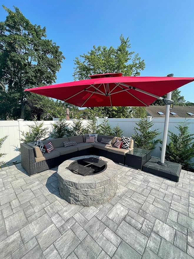 PURPLE LEAF Patio Umbrella 11 Feet Double Top Deluxe Square Offset Hanging Umbrella Outdoor Market Umbrella Garden Umbrella, Terra