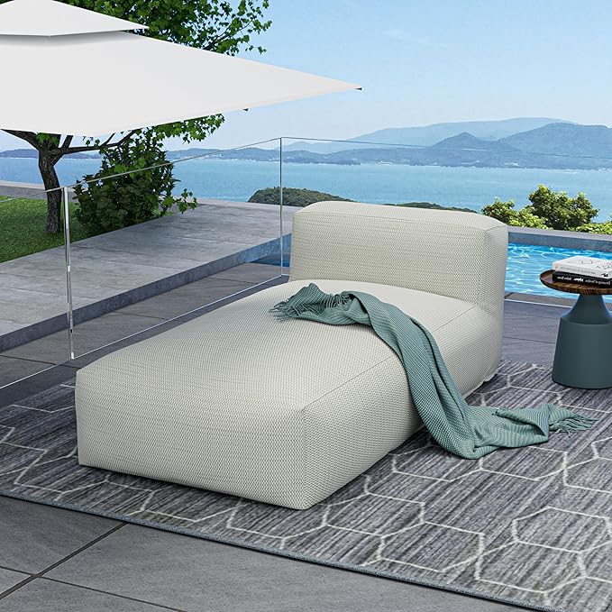 Outdoor Bean Bag Lounger Chair, Big Comfy Outdoor Daybed for Sunbathing and Tanning - Water-Resistant Patio Chaise and Pool Sun Lounger Furniture for Beach Deck (Sage Green)