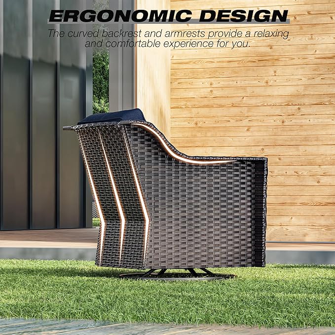 Joyside Wicker Patio Furniture Sets, 9 Pieces Upgraded Large Size Outdoor Furniture with 4 Swivel Rocking Patio Chairs, 3-Seat Sofa, Outdoor Ottoman, Thick Cushions, Wide Armrest, Blue