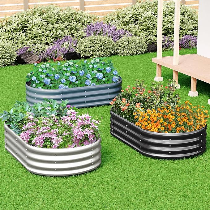 zizin 2 Pack Oval Galvanized Raised Garden Bed Kit 4x2x1ft Metal Planter Box for Outdoor Vegetables, Silver