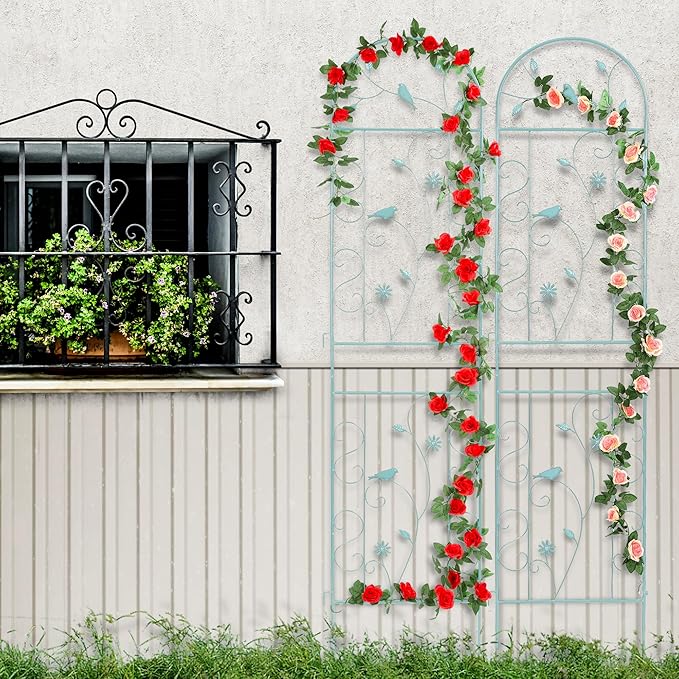 Metal Garden Trellis for Climbing Plants, 2 Pack 86.5" x 19.7" Green Plant Trellis Outdoor, Clematis Rrellis Outdoor, Arched Decoration Suitable for lawns, Gard, Green