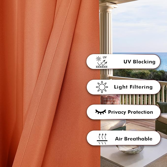 BONZER Outdoor Curtains for Patio Waterproof Thick Privacy Extra Wide Grommet Light Filtering Outside Curtains for Porch Pergola Gazebo Deck, 1 Panel, 150W x 84L inch, Mecca Orange