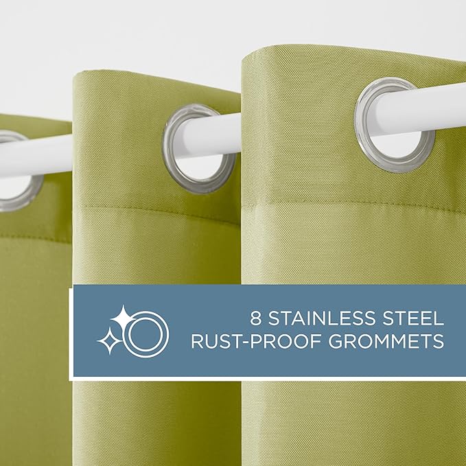 TOWN & COUNTRY BASICS Cabana Solid Heavyweight Indoor Outdoor Curtains, Light Filtering Opacity with Grommet Top, Water Repellent, 2-Pack Set, 54"x120", Kiwi Green