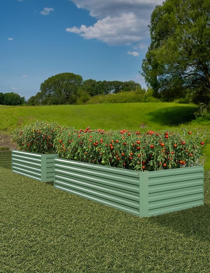 CABIHOME 2 Pcs 8x4x2 Ft Galvanized Raised Garden Bed, Deep Root Planter Box for Vegetables, Flowers, Herbs- Large Metal Raised Garden Bed Kit for Outdoor Use, Green
