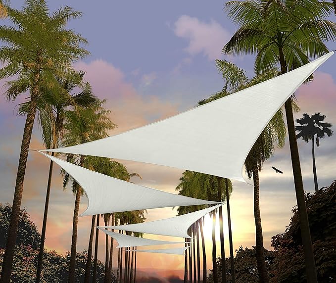 Amgo Custom Size 21' x 21' x 21' White Triangle Sun Shade Sail Order to Make Canopy Awning UPF50+ AGSLT, 95% UV Blockage, Water & Air Permeable, 200GSM Commercial Standard (We Customize)