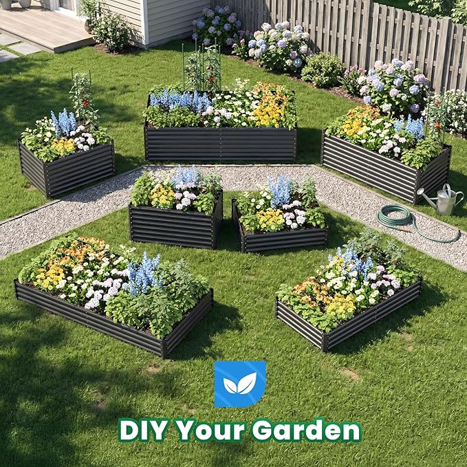 Quictent Galvanized Raised Garden Bed 6x3x2 Ft Metal Planter Box Bottomless for Backyard Outdoor, Include 1 pc Tomato Cage (Dark Gray)