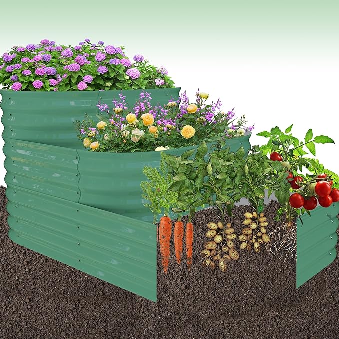Garvee Galvanized Raised Garden Bed Kit - 61x42x31 in Outdoor Planter Box for Vegetables, Flowers. Modular 3-in-1 Raised Garden Beds Outdoor with Open Base, Garden Box for Deep Root Growth, Green