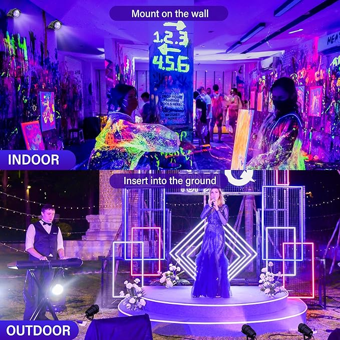 12W Black Lights for Glow Party,Purple LED Landscape Spot Lighting for Yard Garden Poster Bar Decoration,2Pack