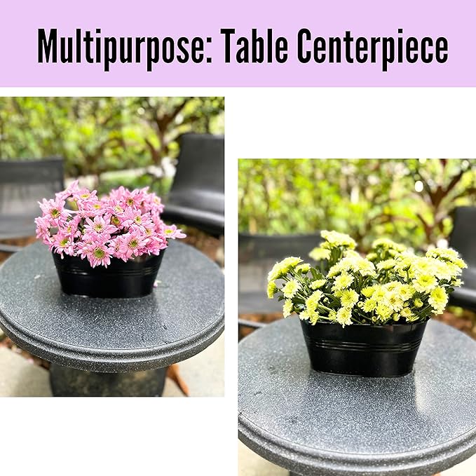 LaLaGreen Rail Planter Outdoor Plants (11.8 Inch, 2 Pack) Black Metal Iron Fence Hanging Flower Pots Deck Railings Buckets Countryside Boho Style Wall Mount Window Box Plant Holder Hooks Porch Decor