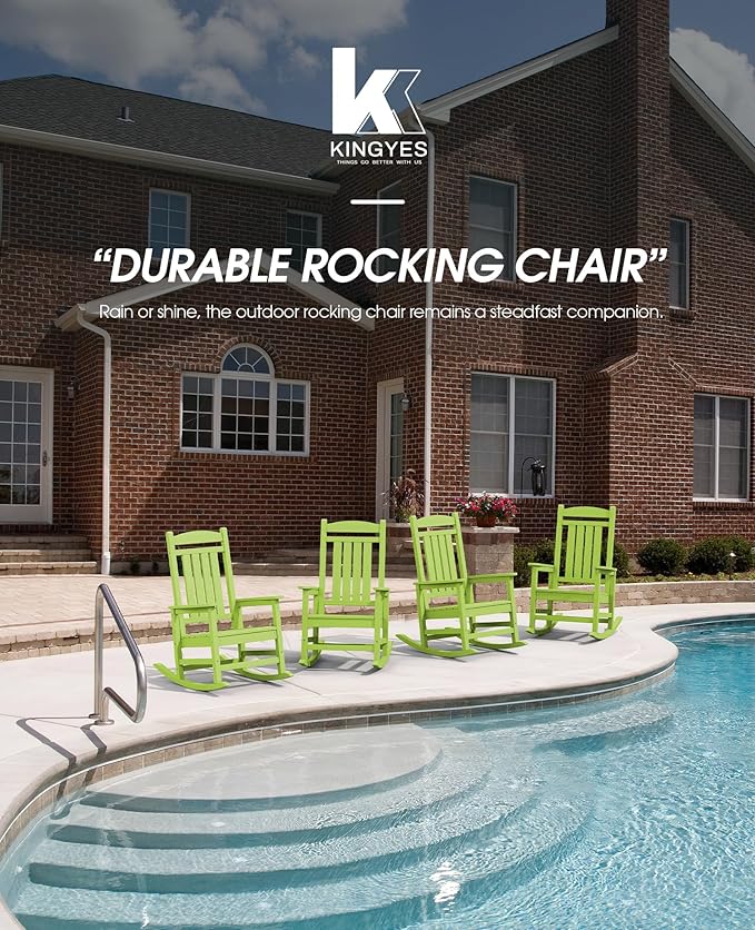 KINGYES Outdoor Rocking Chair Set of 2, High Density Polyethylene Patio Rocking Chairs with 330lbs Support for Adults, Pistachio Green
