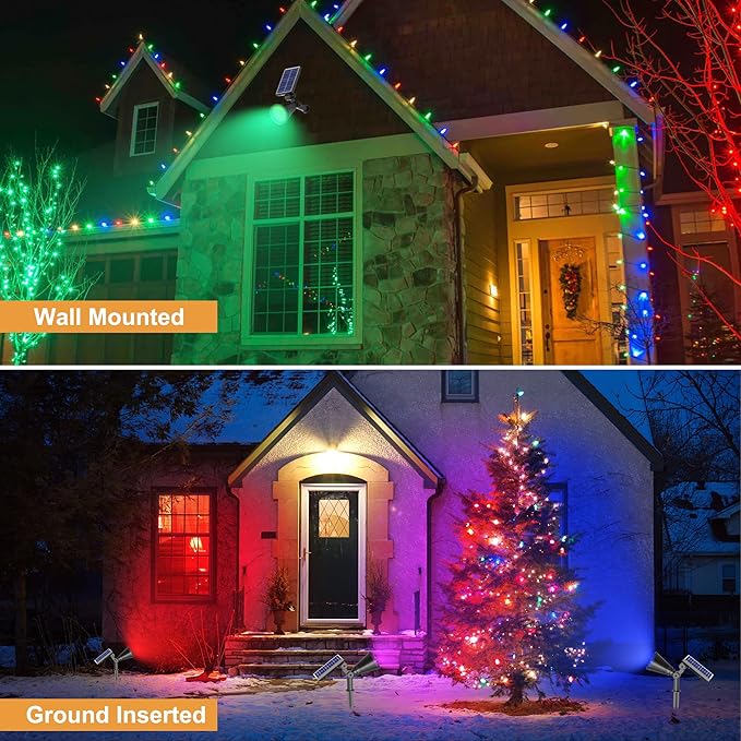 RGB Halloween Solar Spot Lights Outdoor, 36 LEDs Solar Lights Outdoor Color Changing Spot Lights for Halloween Christmas Decorations Outdoor-2 Pack (Multicolor)