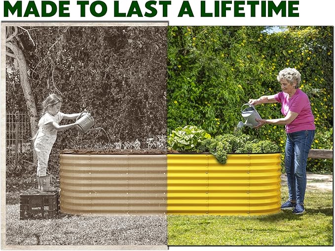 Plant & Plot Galvanized Raised Garden Beds Outdoor // 4×2×2 ft Planter Raised Beds for Gardening, Vegetables, Flowers // Large Metal Garden Box (Yellow) // Patented Tool-Free Design