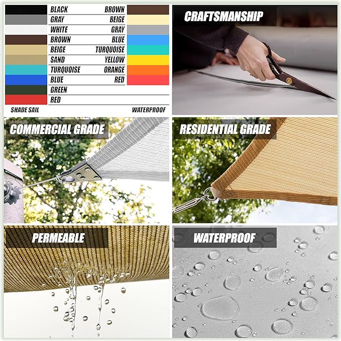 Amgo Custom Size 10' x 12' x 15.6' Beige Right Triangle Sun Shade Sail Order to Make Canopy Awning UPF50+ AGSLT, 95% UV Blockage, Water & Air Permeable, 200GSM Commercial Standard (We Customize)