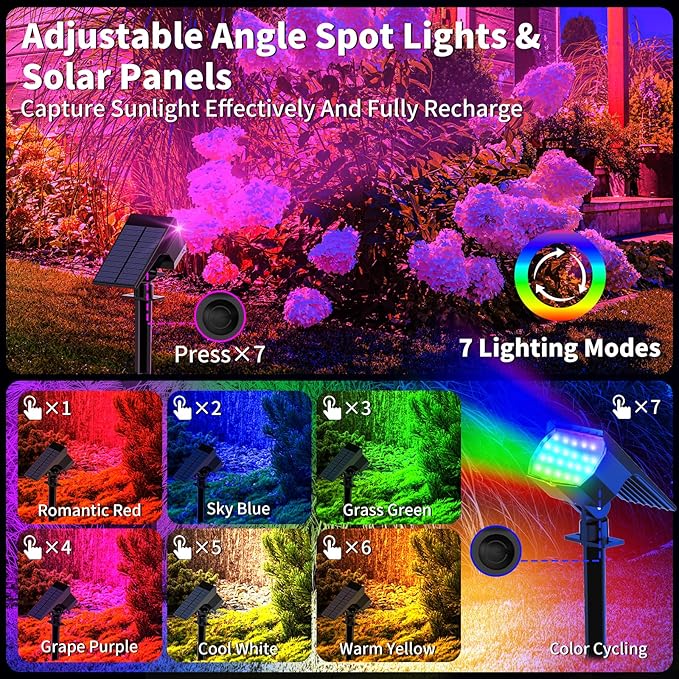 Solar Spot Lights Outdoor Color Changing, [7 Mode/12 Pack] Christmas Landscape Spotlights, Solar Lights Outdoor Waterproof, Solar Led Powered Flood Light for Outside Pathway Yard Garden Walkway