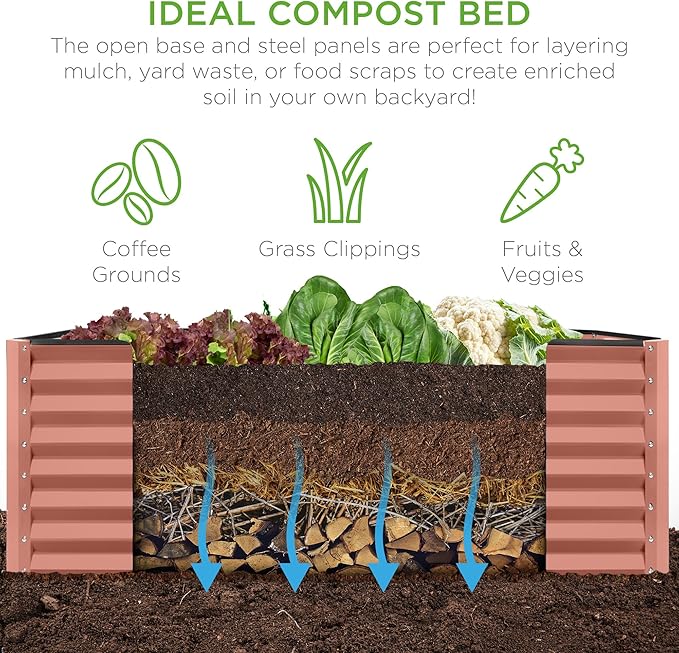 Best Choice Products 6x3x2ft Outdoor Metal Raised Garden Bed, Deep Root Box Planter for Vegetables, Flowers, Herbs, 269 Gallon Capacity, 100% Non Toxic Materials - Terracotta