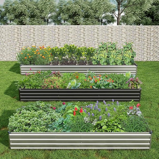 2PCS 12x3x1ft Galvanized Raised Garden Bed Kit,Metal Planter Box for Vegetables,Flowers,Herbs Durable Rust-Resistant Patio Gardening Beds,Black