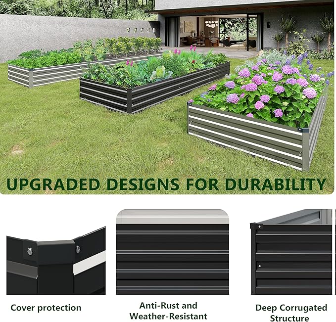 2PCS 6x3x1ft Galvanized Raised Garden Bed Kit,Metal Planter Box for Vegetables,Flowers,Herbs Durable Rust-Resistant Patio Gardening Beds,Black